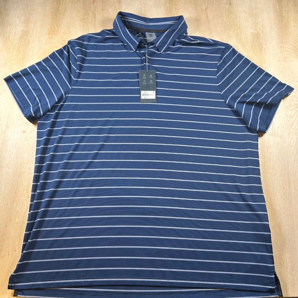 VRST Mens XXL 18th Hole YD Stripe Polo Micro Feeder Deep Blue MVG10047 NEW